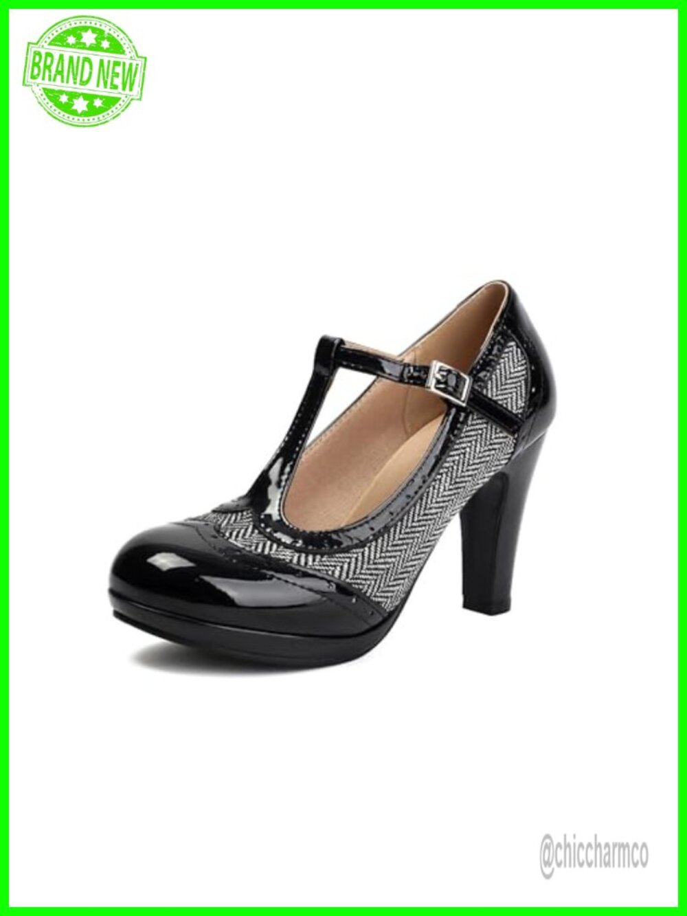 Vintage Mary Jane Heels Wingtip Oxford Pattern Block Heel Dress Shoes